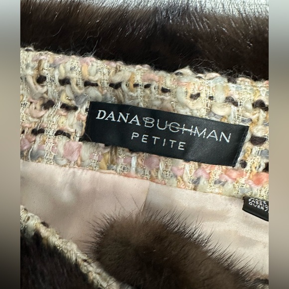A370 Dana Buchman Mink Fur Trim Tweed Jacket Sz 4P Brown Pink Cream Luxury - Picture 10 of 10
